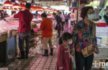 Mujer comprando en mercado de especies exóticas