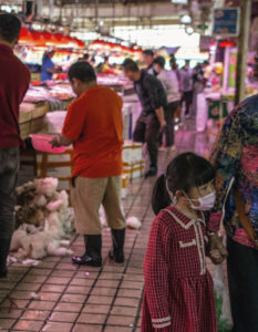 Mujer comprando en mercado de especies exóticas